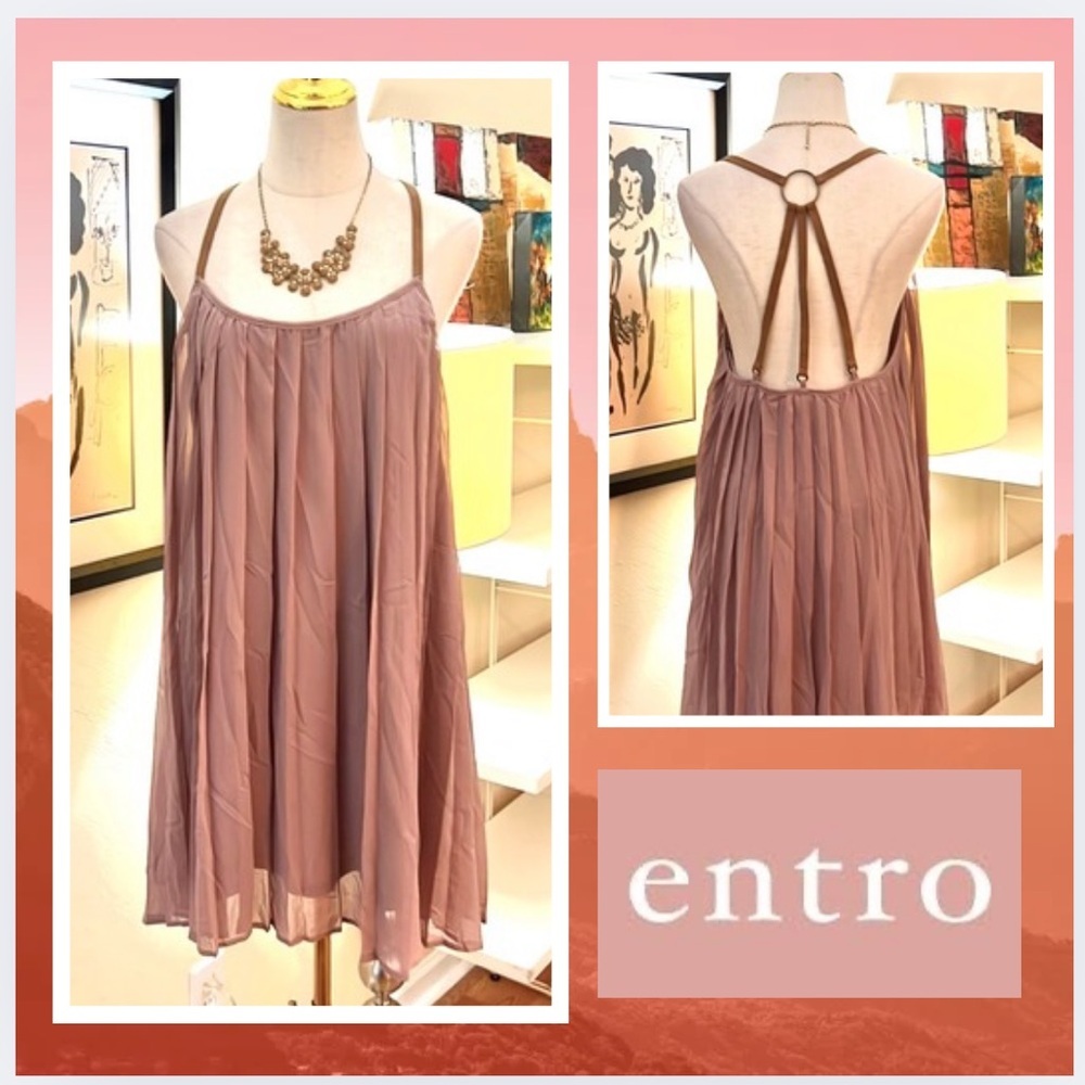 Entro,Leather Strapped,Pleated Sundress in Dusty Rose,Excellent Condition,Size S